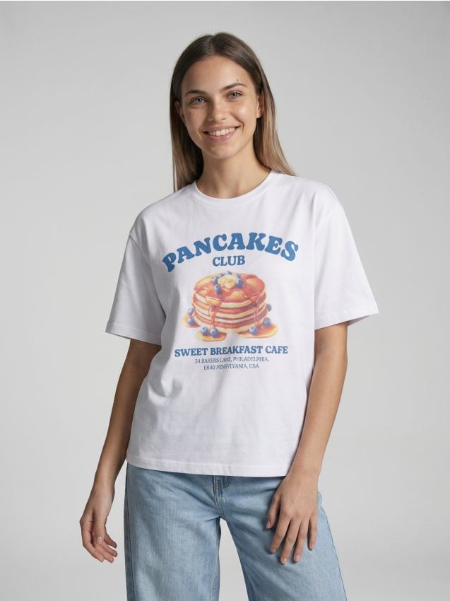Sinsay - Tricou din bumbac cu imprimeu - alb