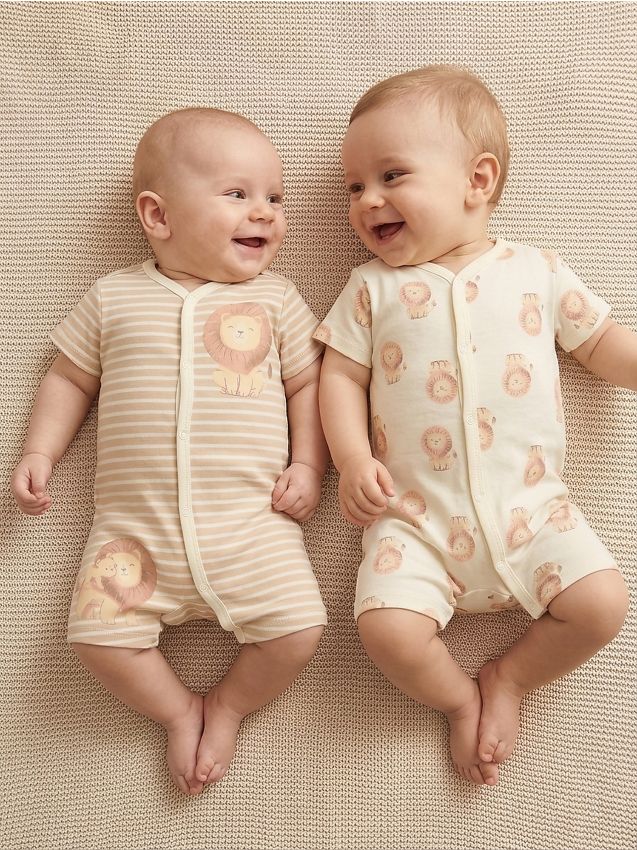 Sinsay - Salopete din bumbac cu motiv animal 2 pack - crem