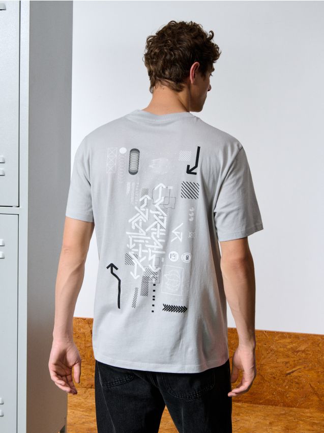 Sinsay - Tricou cu imprimeu - gri deschis