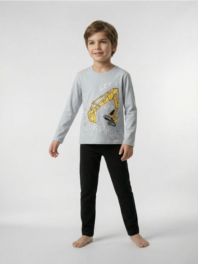 Sinsay - Pijama din două piese cu imprimare de excavator - gri deschis