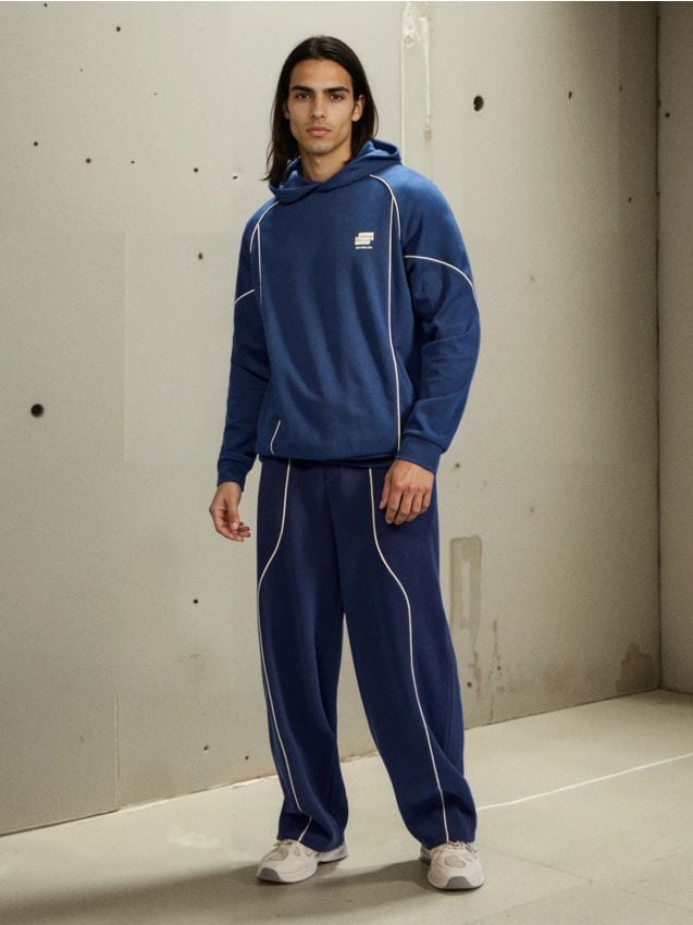 Sinsay - Pantaloni wide leg cu tiv contrastant - Gri-albăstrui