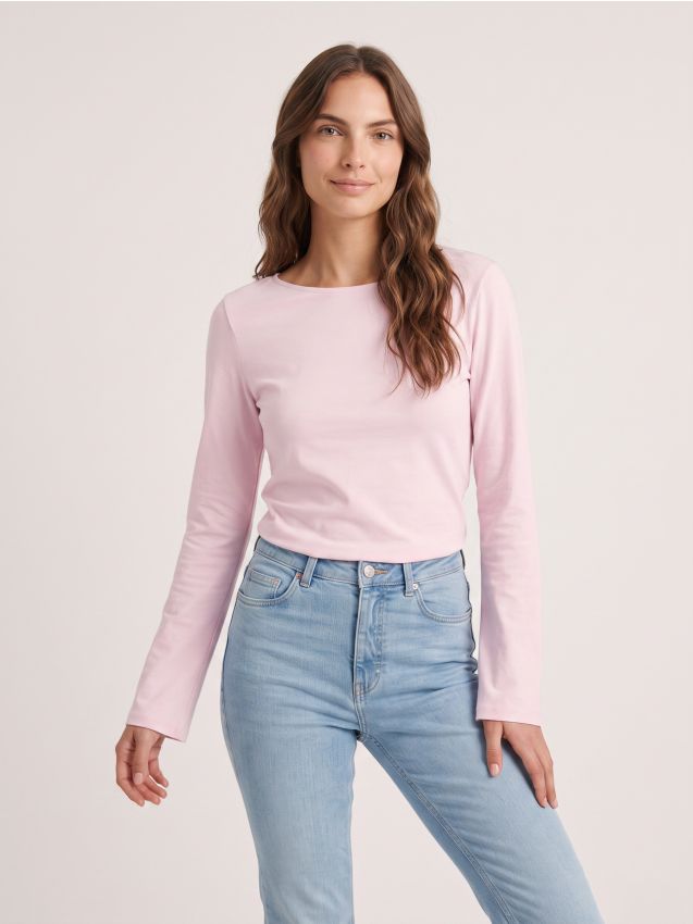 Sinsay - Tricou din bumbac, cu mânecă lungă - roz