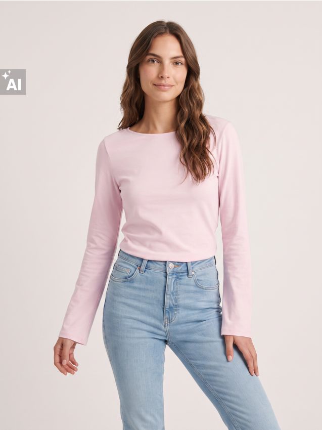 Sinsay - Tricou din bumbac, cu mânecă lungă - roz