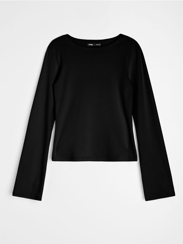 Sinsay - Tricou din bumbac, cu mânecă lungă - negru