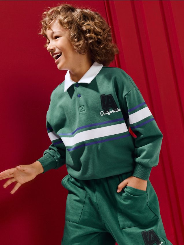 Sinsay - Bluza polo cu dungi din bumbac - albastru-verzui
