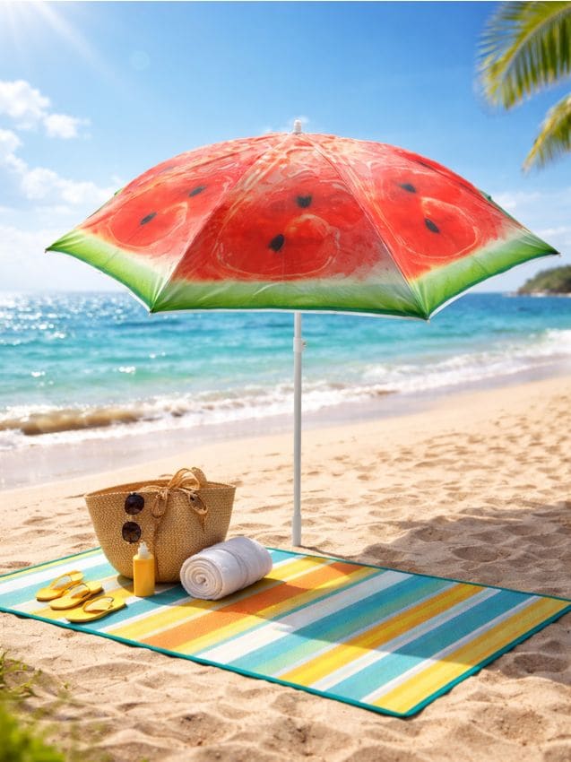 Sinsay - Umbrelă de plajă cu motiv de pepene verde - roșu