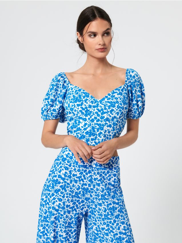 Sinsay - Bluză Cu Model Floral - Indigo