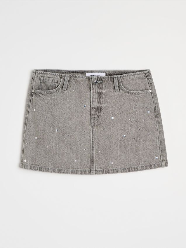 Sinsay - Fustă mini din denim cu ținte - gri deschis