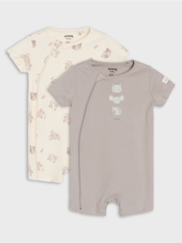 Sinsay - Romperi din bumbac cu imprimeu cu pisici - crem
