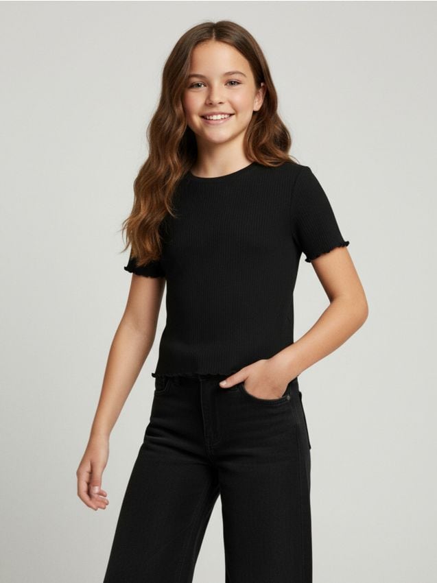 Sinsay - Tricou din tricot striat - negru