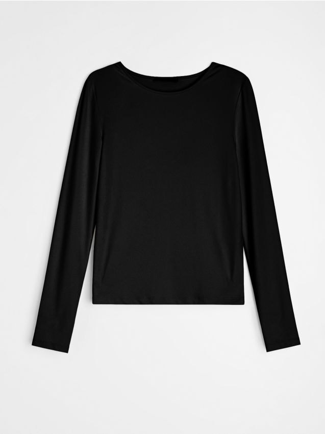 Sinsay - Tricou cu mânecă lungă - negru