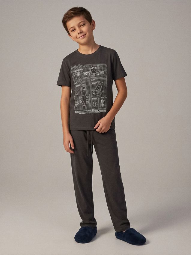 Sinsay - Pijamă din bumbac în două piese - gri-închis