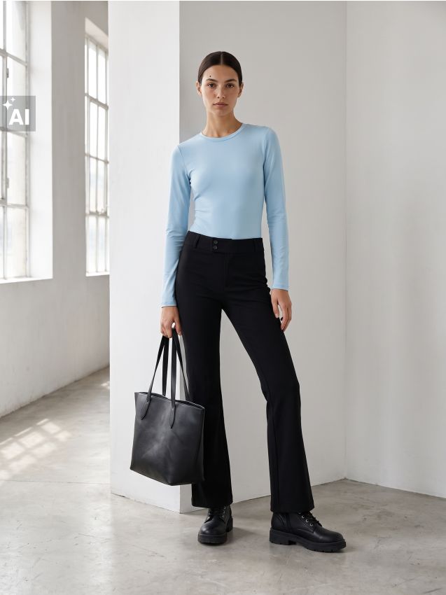 Sinsay - Body basic cu mâneci lungi - albastru-pal