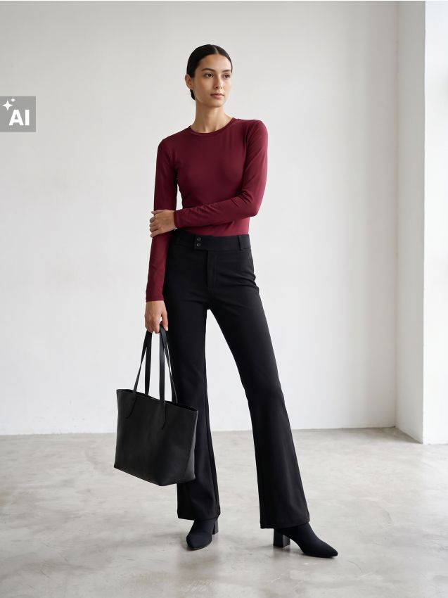 Sinsay - Body basic cu mâneci lungi - bordo