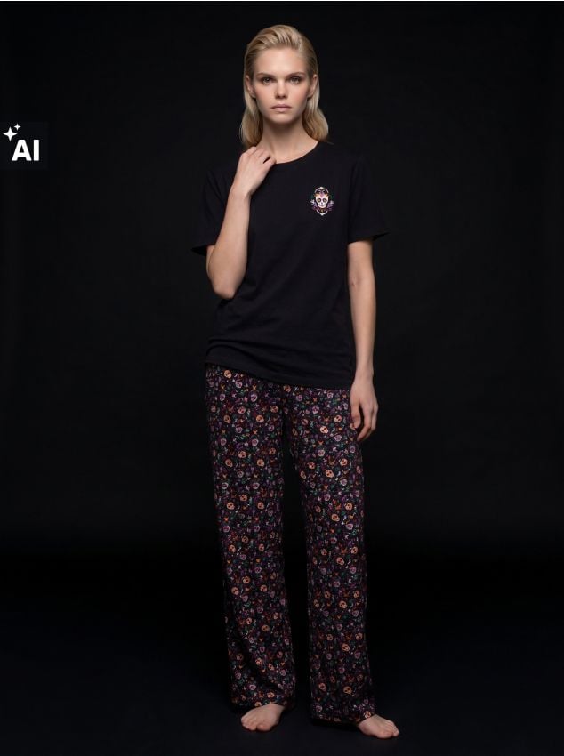 Sinsay - Pijama din bumbac din două piese cu motiv de Halloween - negru