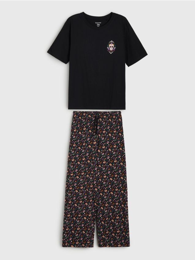 Sinsay - Pijama din bumbac din două piese cu motiv de Halloween - negru