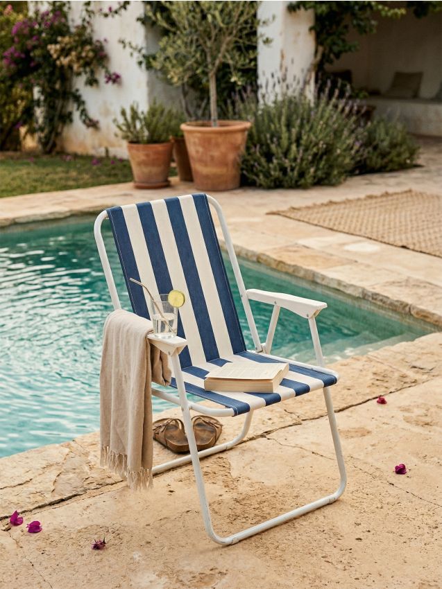 Sedia da campeggio a righe - blu