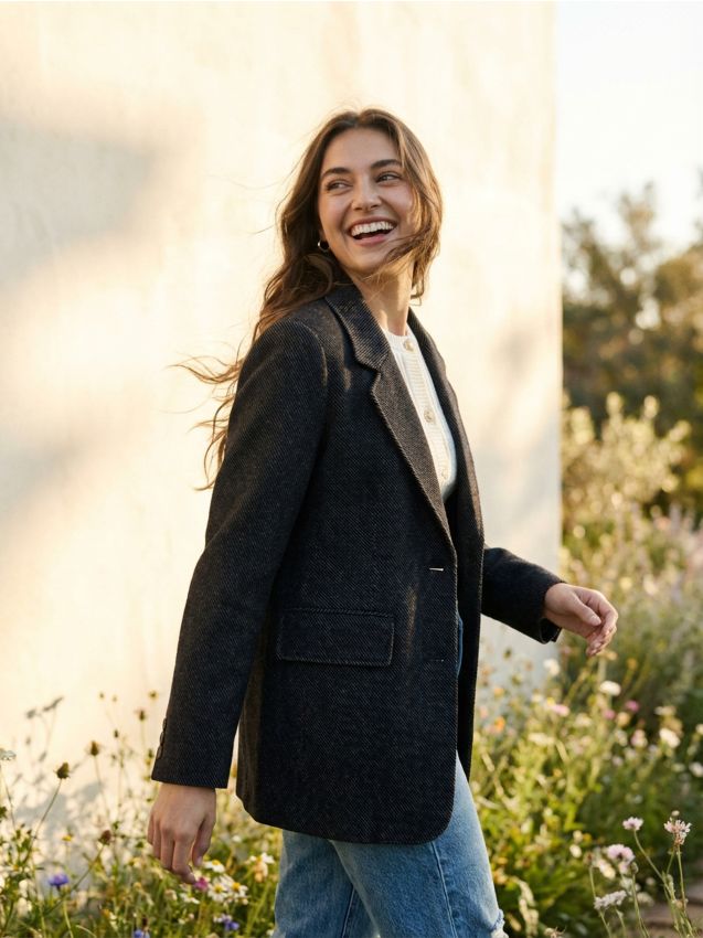 Sinsay - Jachetă cu amestec de lână - gri-închis