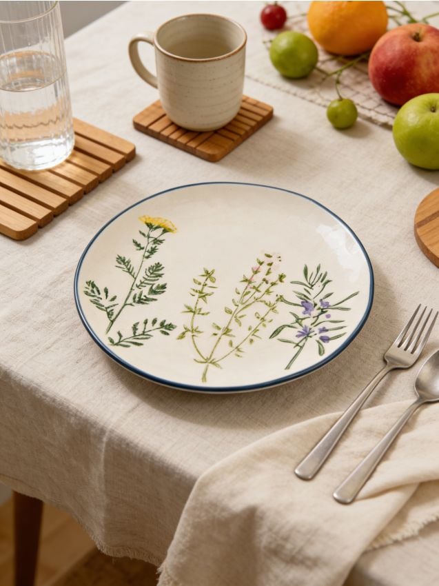 Sinsay - Farfurie ceramică cu motiv floral - multicolor