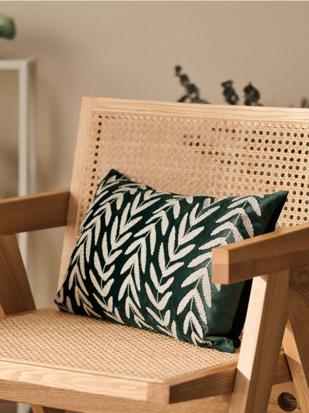 Sinsay - Pernă decorativă din catifea cu broderie vegetală - turcoaz-închis