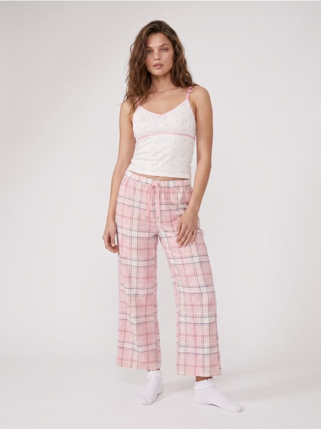 Sinsay - Pantaloni de pijama cu bumbac - roz-pastel