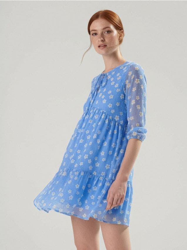 Sinsay - Kvetinové minišaty - svetlomodrá