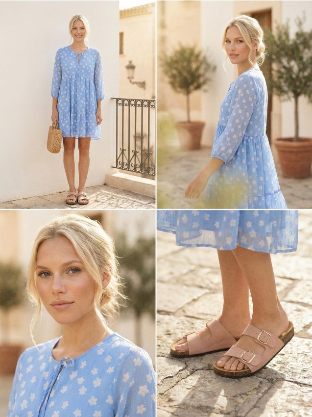 Sinsay - Rochie mini cu imprimeu floral - albastru-pal