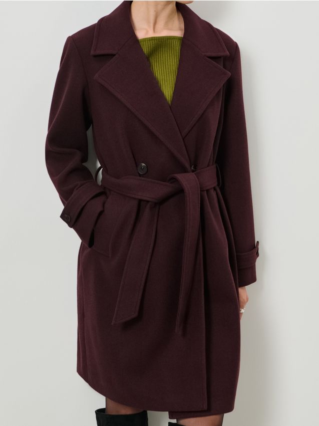 Sinsay - Kabát so zaväzovacím opaskom - burgundská červená