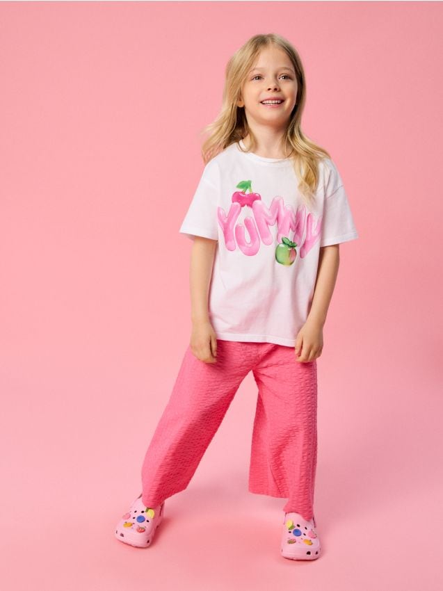 Sinsay - Tricou oversize din bumbac cu imprimeu - alb