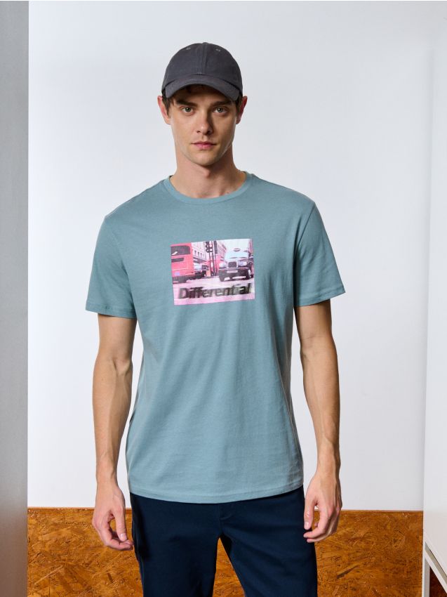 Sinsay - Tricou cu imprimeu - Gri-albăstrui