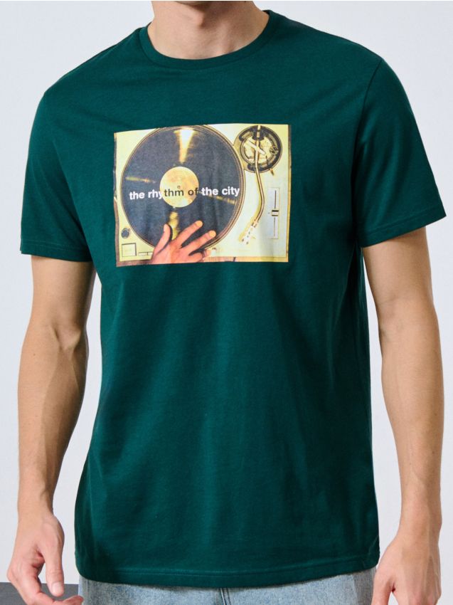 Sinsay - Tricou cu imprimeu - verde-gălbui