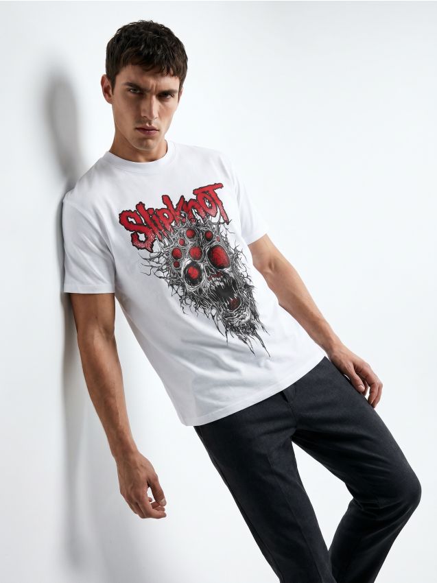 Sinsay - Tricou din bumbac cu imprimeu Slipkhot - alb