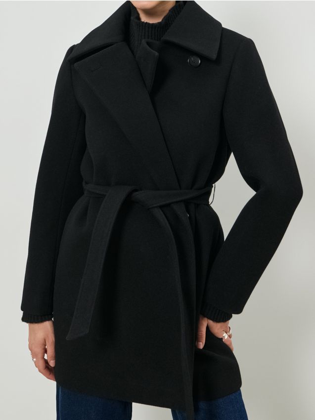 Sinsay - Kabát so zaväzovacím opaskom - čierna