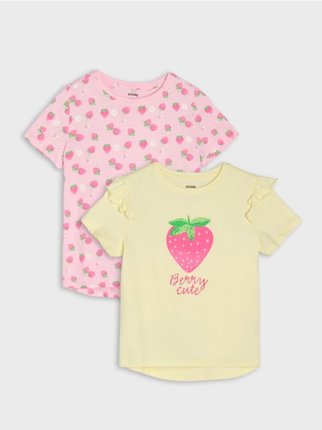 Sinsay - Tricouri din bumbac cu motiv de căpșuni 2 pack - multicolor