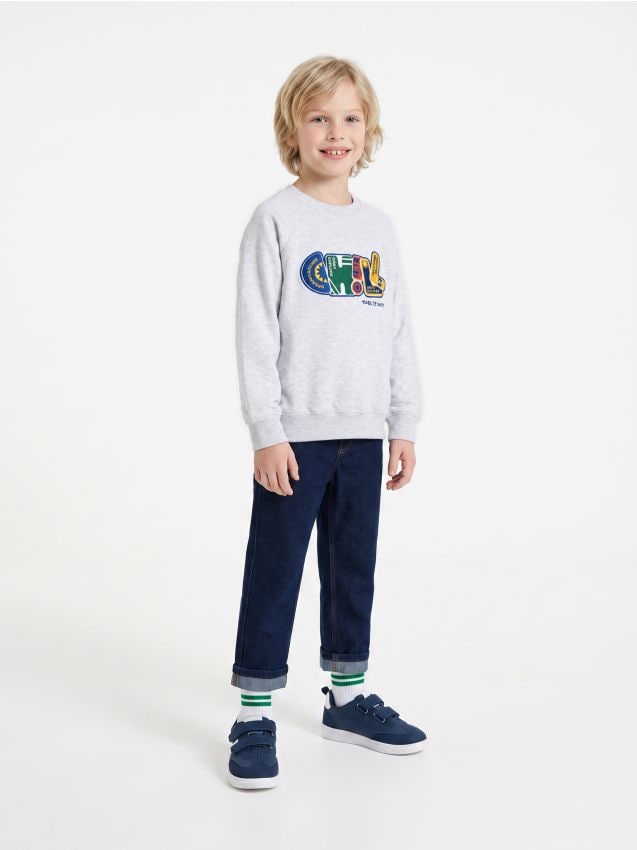 Sinsay - Hanorac crewneck cu broderie - gri deschis