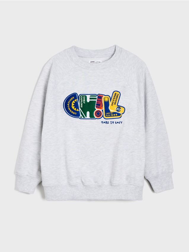 Sinsay - Hanorac crewneck cu broderie - gri deschis