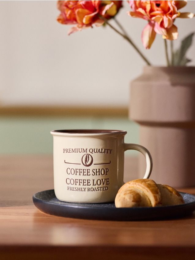 Sinsay - Cană ceramică cu motiv de cafea - bej