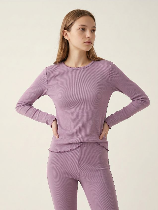 Sinsay - Tricou din bumbac, cu mânecă lungă - violet-orhidee