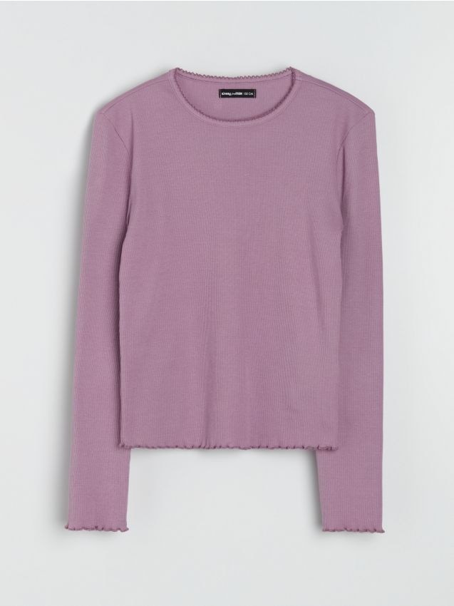 Sinsay - Tricou din bumbac, cu mânecă lungă - violet-orhidee