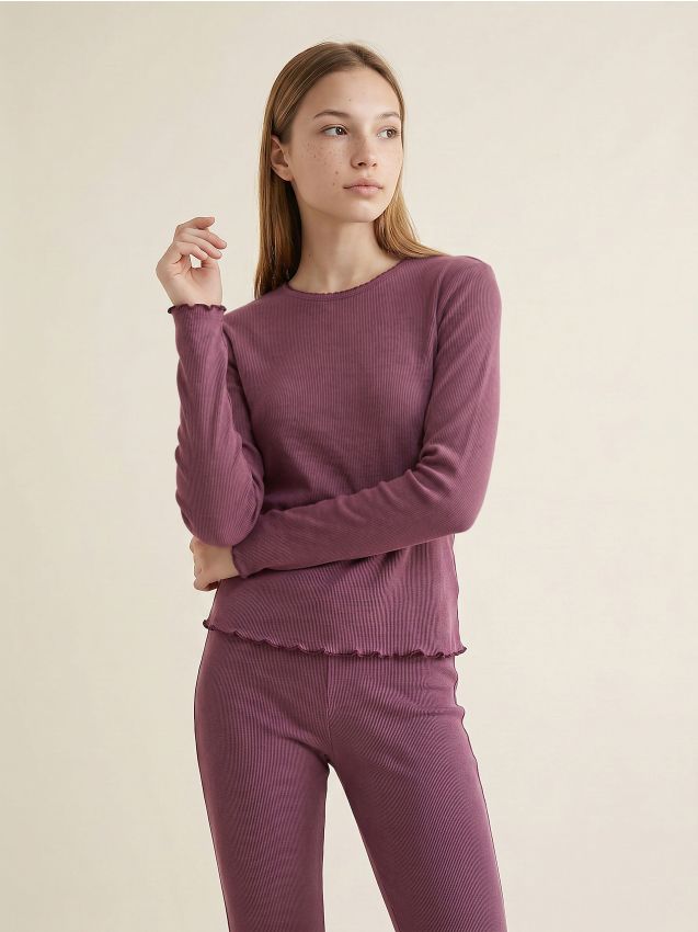 Sinsay - Tricou din bumbac, cu mânecă lungă - bordo