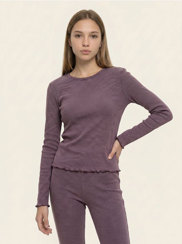 Sinsay - Tricou din bumbac, cu mânecă lungă - maro-închis