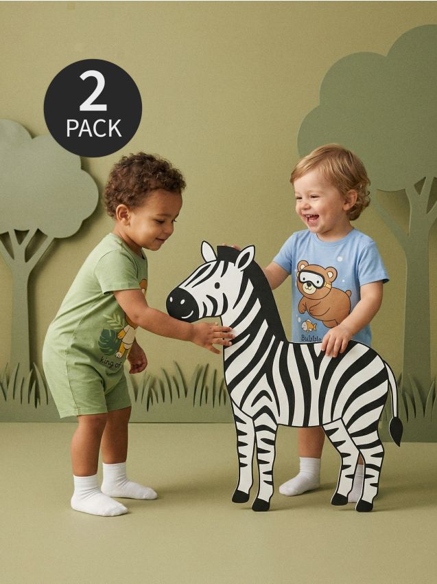 Sinsay - Salopete din bumbac cu motiv animal 2 pack - albastru-pal