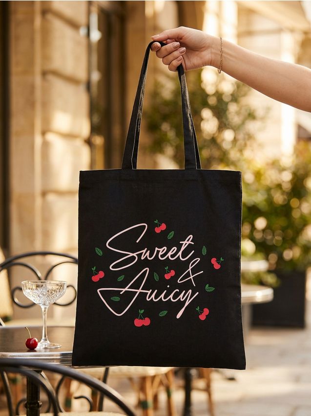 Sinsay - Sacoșă textilă cu inscripţie - negru