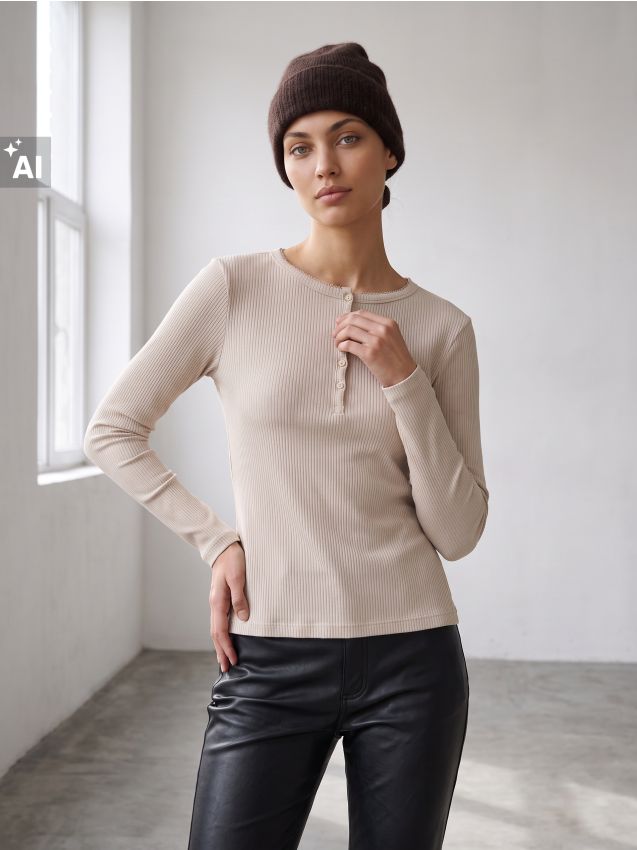 Sinsay - Tricou din bumbac din tricotaj cu dungi - bej