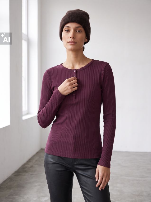 Sinsay - Tricou din bumbac din tricotaj cu dungi - mahon