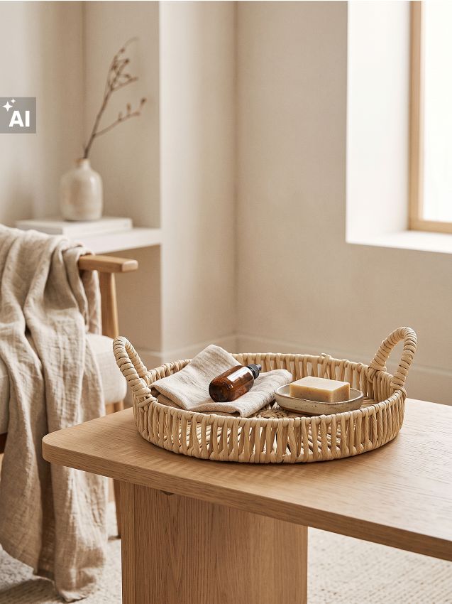 Sinsay - Tavă decorativă împletită cu mânere - bej