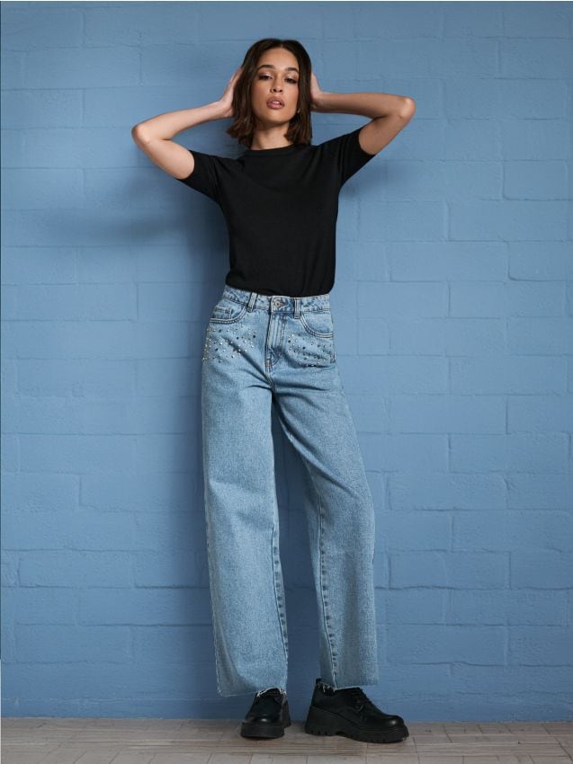 Sinsay - Pulover cu mânecă scurtă - negru