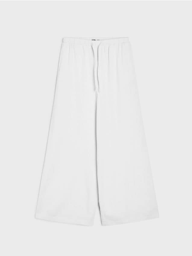 Sinsay - Pantaloni oversize din vâscoză cu amestec de in - alb