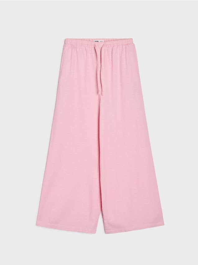 Sinsay - Pantaloni oversize din vâscoză cu amestec de in - roz