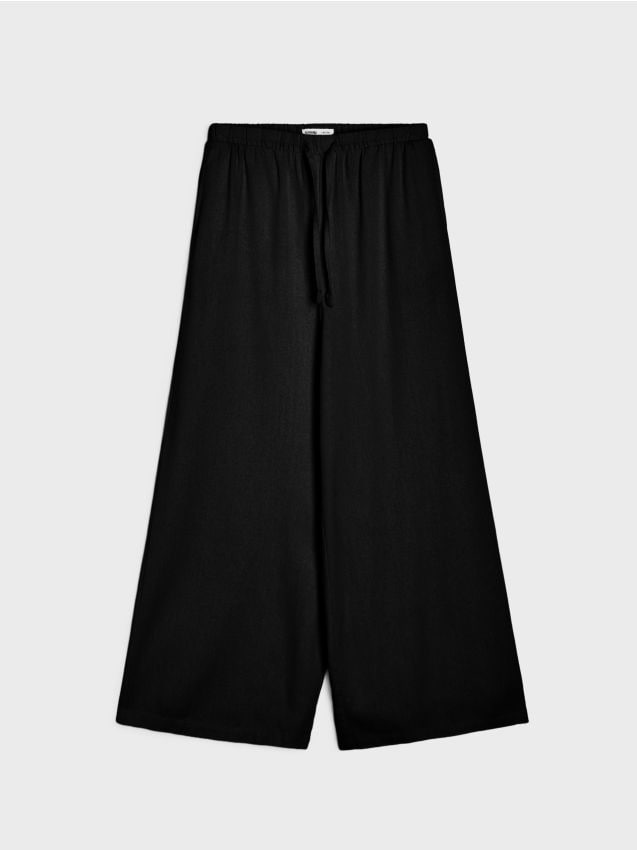 Sinsay - Spodnie oversize z wiskozy i domieszki lnu - czarny